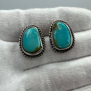 Vintage Sterling & Turquoise Signed Jackson Sterling Post Earrings #526